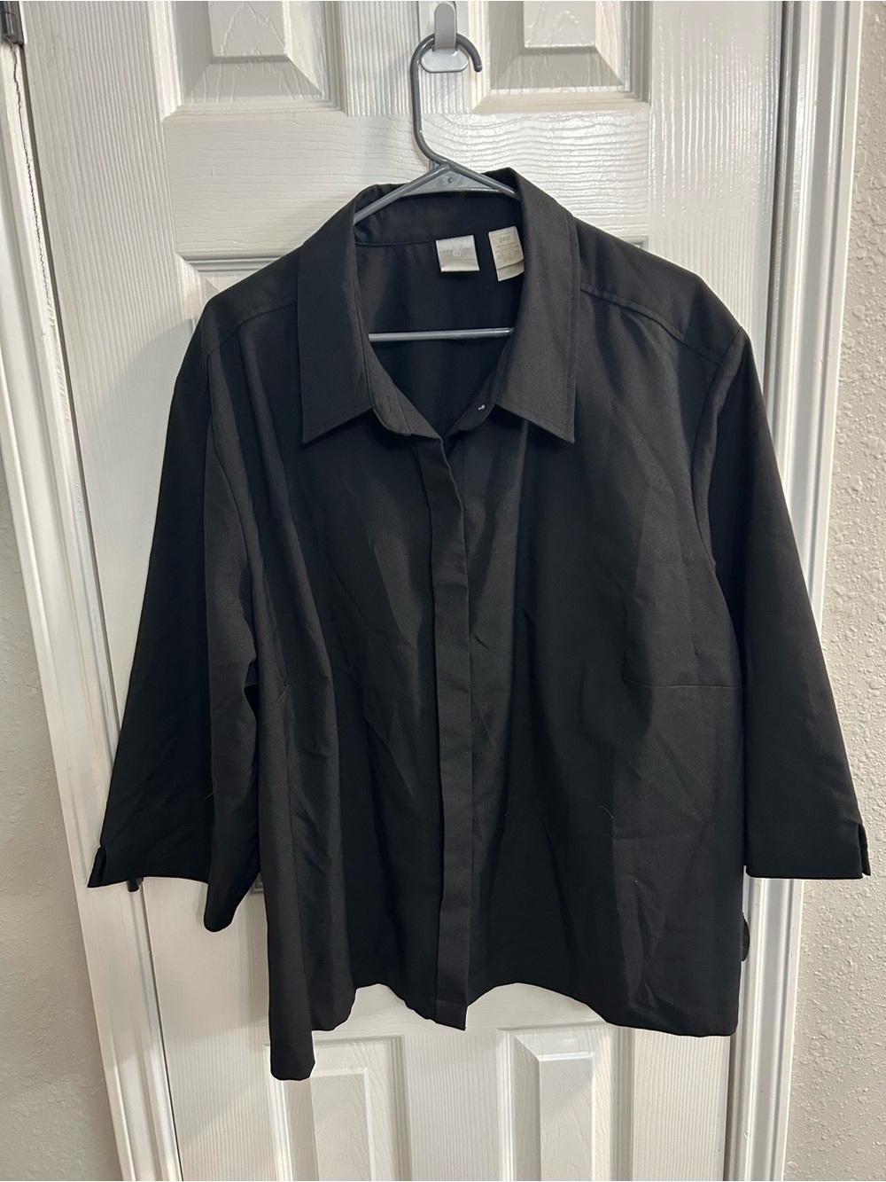 Emma James Women’s Black 24W 3/4 Sleeve Button Up Shirt Collared